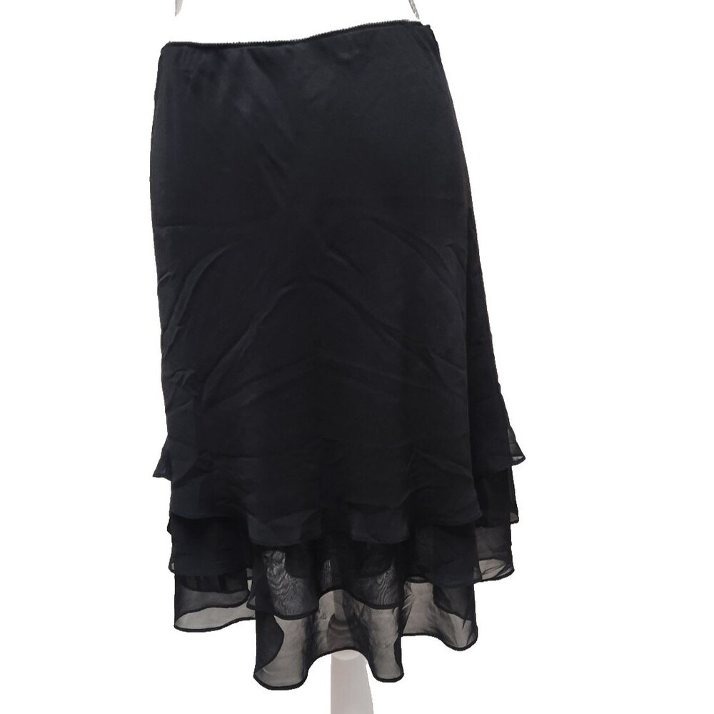 MSK Tiered Ruffle Hem Skirt Black Petite Medium W29 Elastic Length 24 inches